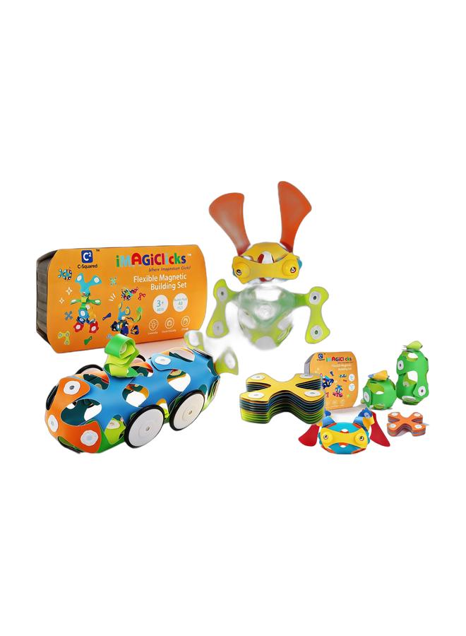 iMAGiClicks (PROMO BUNDLE) iMAGiClicks Flexible Magnetic Building Set for Kids, Magnetic Building Toys, Bendable Magnetic Tiles, STEM Educational Toy, Strong Magnets, Travel-Friendly Eid Gift, Ages 3+ (BuilderPack, 48 count) & iMAGiClicks Flexible Magnetic Building Set for Kids, Magnetic Building Toys, Bendable Magnetic Tiles, STEM Educational Toy, Strong Magnets, Travel-Friendly Eid Gift, Ages 3+ (Travel Pack, 16, count) Bundle - Image 1